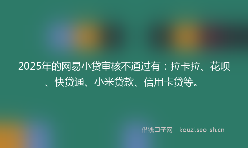 2025年的网易小贷审核不通过有：拉卡拉、花呗、快贷通、小米贷款、信用卡贷等。