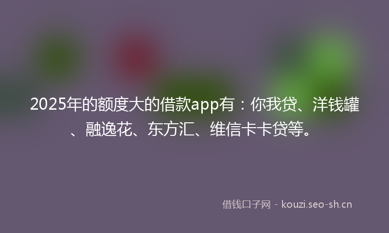 2025年的额度大的借款app有：你我贷、洋钱罐、融逸花、东方汇、维信卡卡贷等。