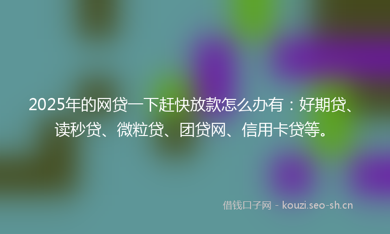 2025年的网贷一下赶快放款怎么办有：好期贷、读秒贷、微粒贷、团贷网、信用卡贷等。