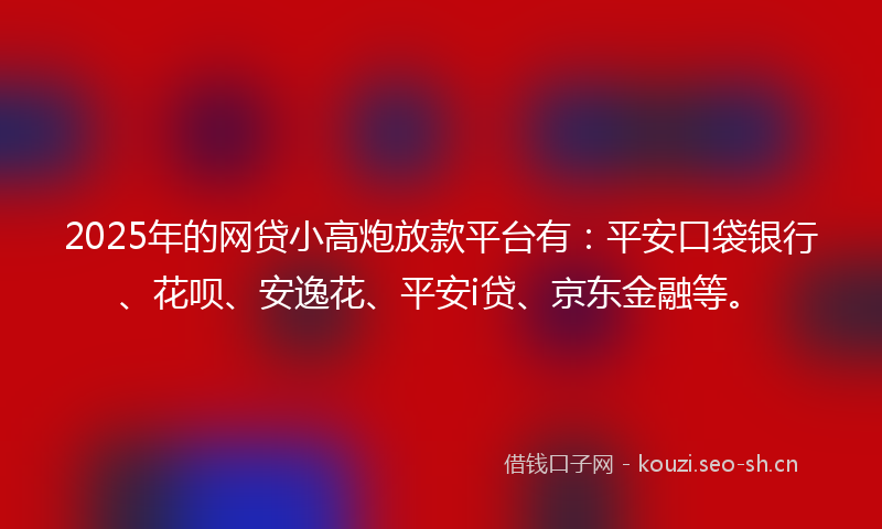 2025年的网贷小高炮放款平台有：平安口袋银行、花呗、安逸花、平安i贷、京东金融等。