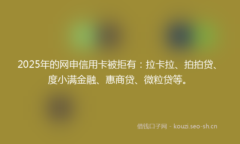 2025年的网申信用卡被拒有：拉卡拉、拍拍贷、度小满金融、惠商贷、微粒贷等。