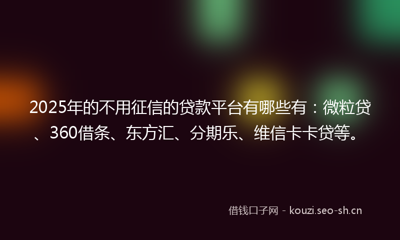 2025年的不用征信的贷款平台有哪些有：微粒贷、360借条、东方汇、分期乐、维信卡卡贷等。