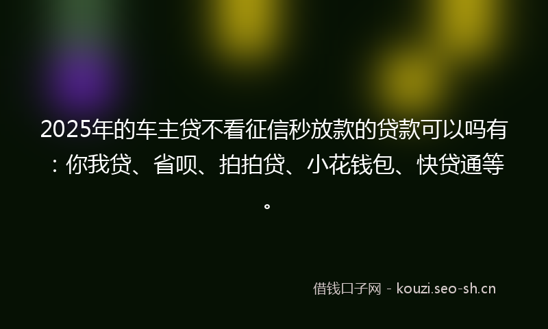 2025年的车主贷不看征信秒放款的贷款可以吗有：你我贷、省呗、拍拍贷、小花钱包、快贷通等。