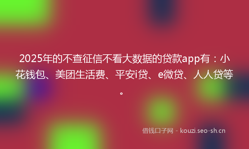 2025年的不查征信不看大数据的贷款app有：小花钱包、美团生活费、平安i贷、e微贷、人人贷等。