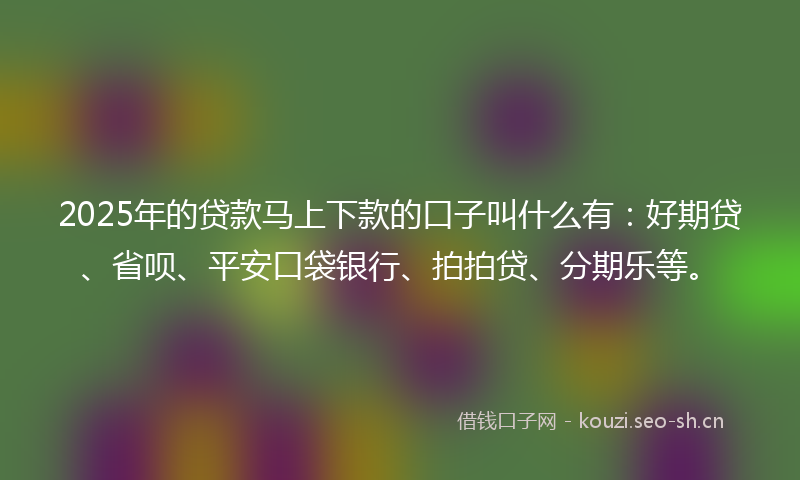2025年的贷款马上下款的口子叫什么有：好期贷、省呗、平安口袋银行、拍拍贷、分期乐等。