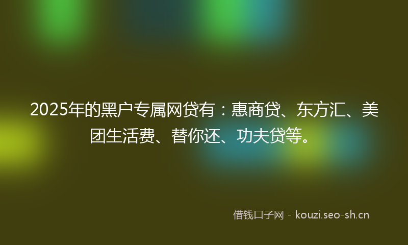 2025年的黑户专属网贷有：惠商贷、东方汇、美团生活费、替你还、功夫贷等。