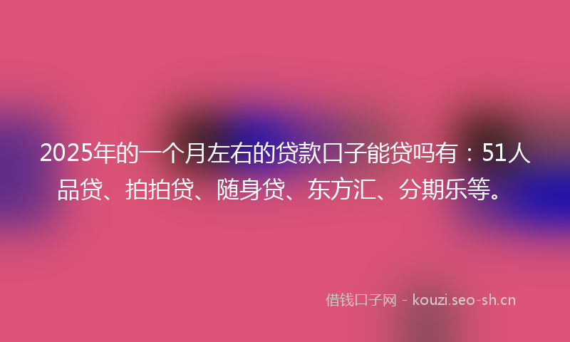 2025年的一个月左右的贷款口子能贷吗有:51人品贷、拍拍贷、随身贷、东方汇、分期乐等。