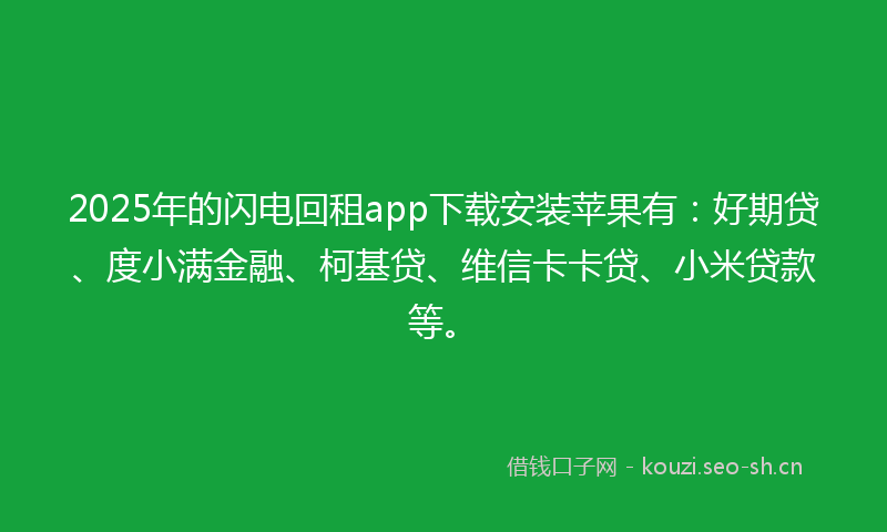 2025年的闪电回租app下载安装苹果有：好期贷、度小满金融、柯基贷、维信卡卡贷、小米贷款等。
