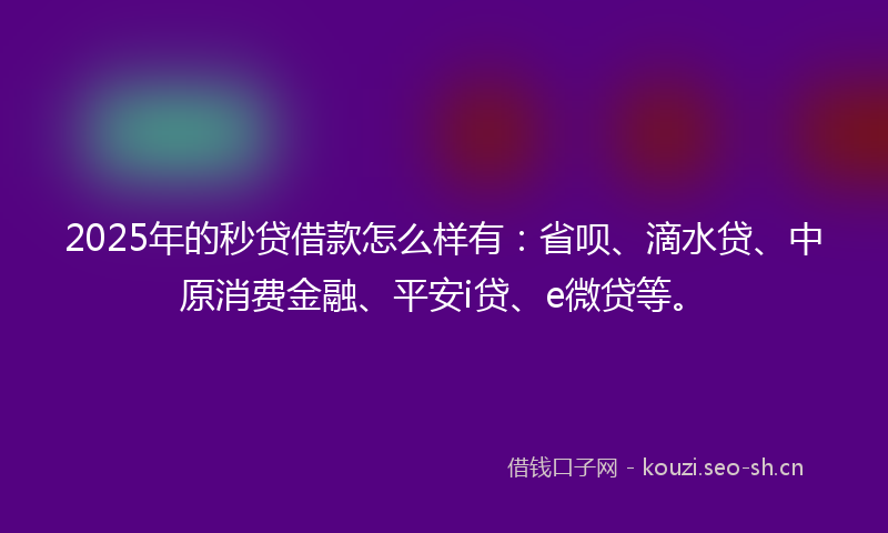 2025年的秒贷借款怎么样有：省呗、滴水贷、中原消费金融、平安i贷、e微贷等。