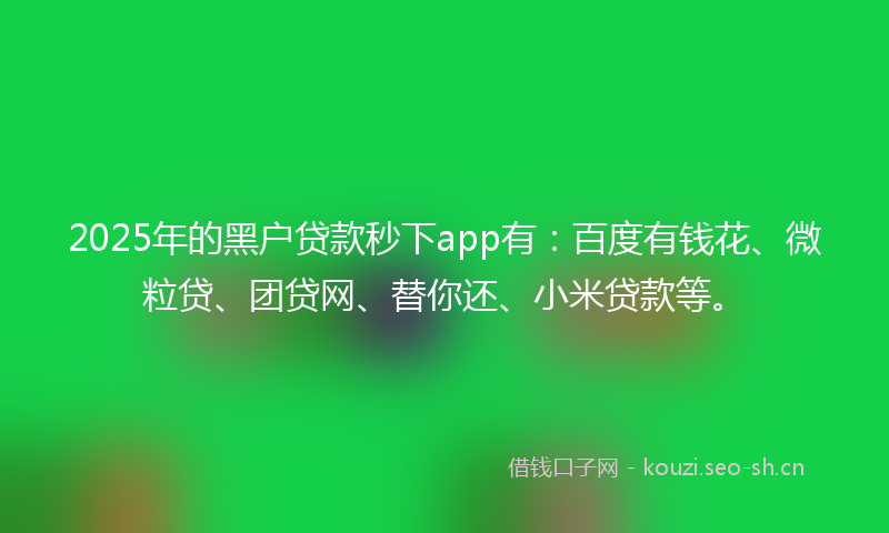 2025年的黑户贷款秒下app有：百度有钱花、微粒贷、团贷网、替你还、小米贷款等。