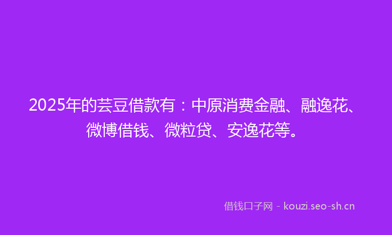 2025年的芸豆借款有：中原消费金融、融逸花、微博借钱、微粒贷、安逸花等。