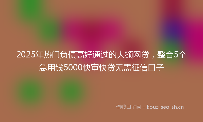 2025年热门负债高好通过的大额网贷，整合5个急用钱5000快审快贷无需征信口子