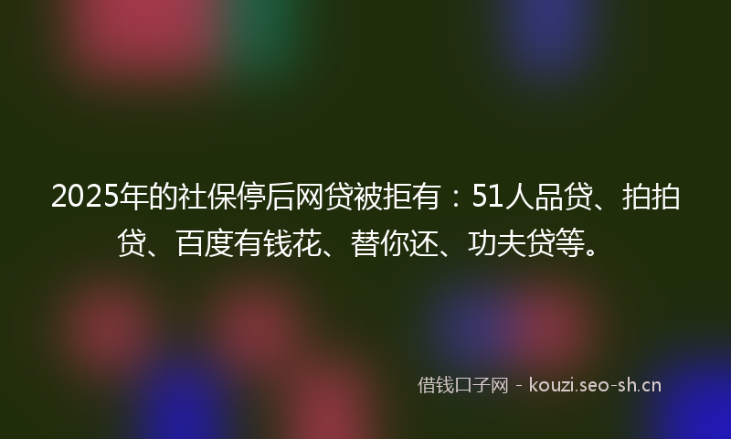 2025年的社保停后网贷被拒有：51人品贷、拍拍贷、百度有钱花、替你还、功夫贷等。