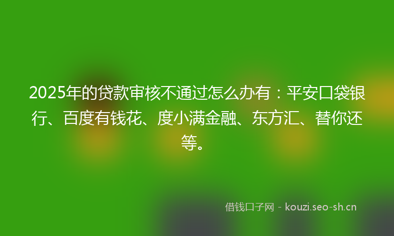 2025年的贷款审核不通过怎么办有：平安口袋银行、百度有钱花、度小满金融、东方汇、替你还等。