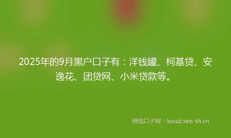 2025年的9月黑户口子有:洋钱罐、柯基贷、安逸花、团贷网、小米贷款等。