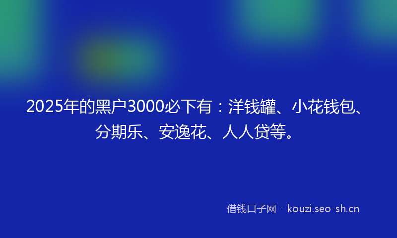 2025年的黑户3000必下有:洋钱罐、小花钱包、分期乐、安逸花、人人贷等。