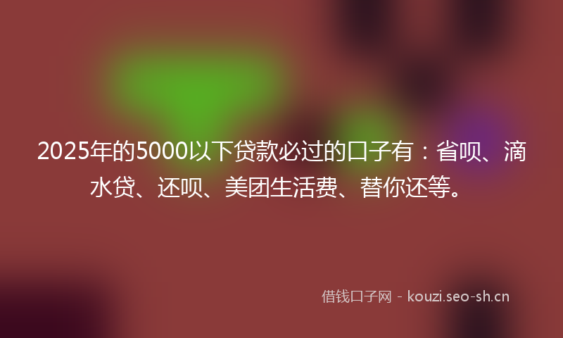 2025年的5000以下贷款必过的口子有：省呗、滴水贷、还呗、美团生活费、替你还等。