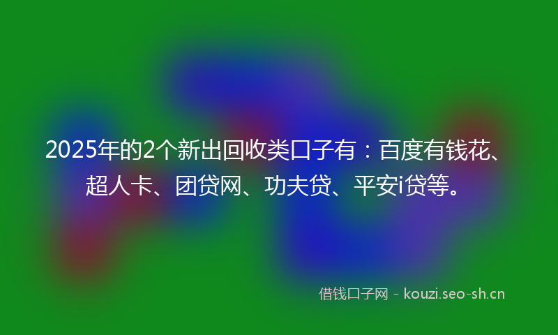 2025年的2个新出回收类口子有：百度有钱花、超人卡、团贷网、功夫贷、平安i贷等。