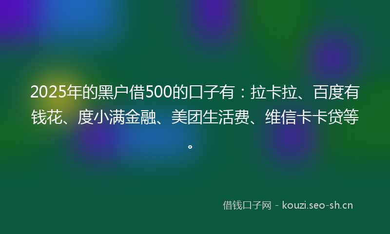 2025年的黑户借500的口子有：拉卡拉、百度有钱花、度小满金融、美团生活费、维信卡卡贷等。