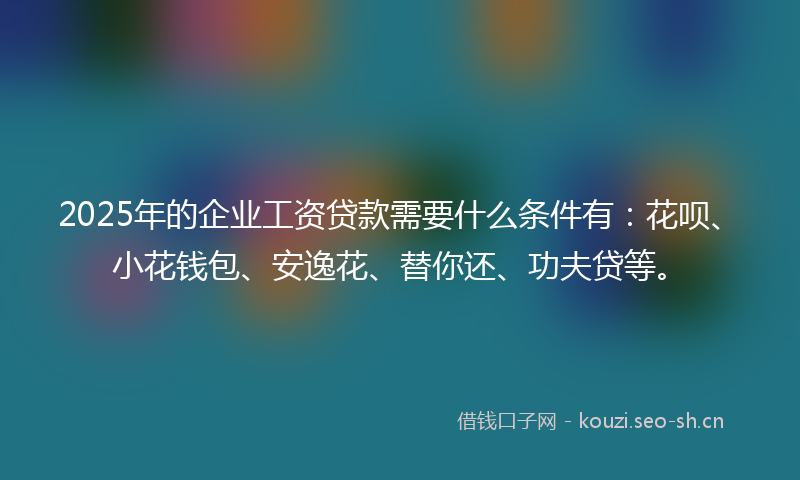 2025年的企业工资贷款需要什么条件有:花呗、小花钱包、安逸花、替你还、功夫贷等。