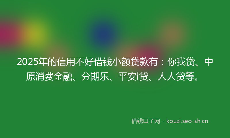 2025年的信用不好借钱小额贷款有：你我贷、中原消费金融、分期乐、平安i贷、人人贷等。