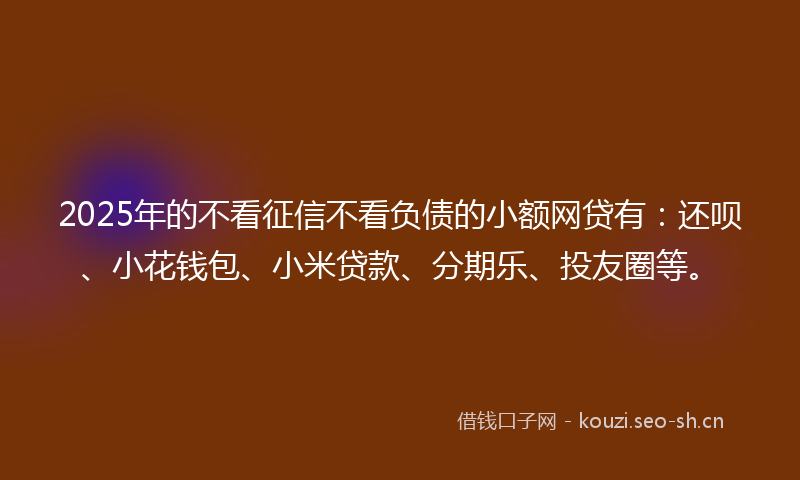 2025年的不看征信不看负债的小额网贷有：还呗、小花钱包、小米贷款、分期乐、投友圈等。