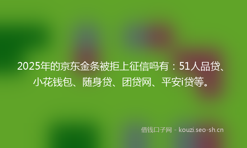 2025年的京东金条被拒上征信吗有：51人品贷、小花钱包、随身贷、团贷网、平安i贷等。