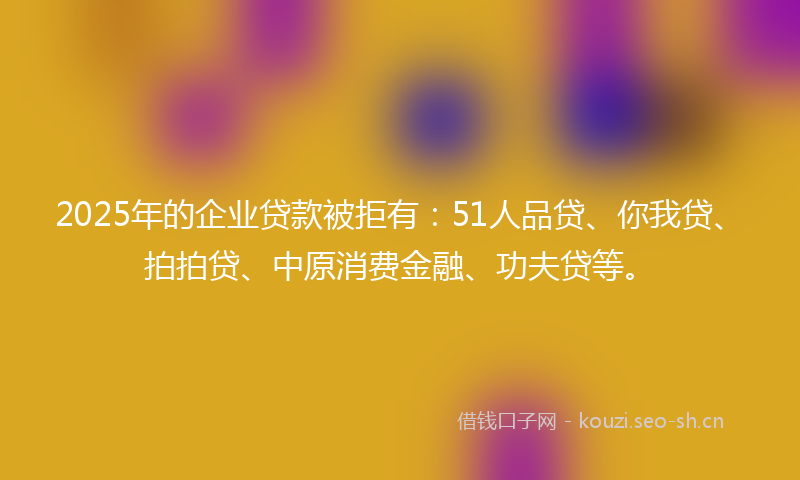 2025年的企业贷款被拒有：51人品贷、你我贷、拍拍贷、中原消费金融、功夫贷等。