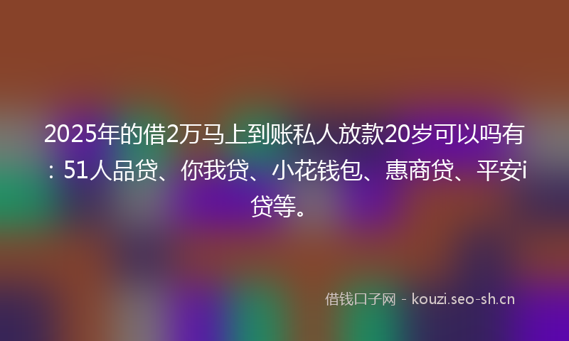 2025年的借2万马上到账私人放款20岁可以吗有：51人品贷、你我贷、小花钱包、惠商贷、平安i贷等。