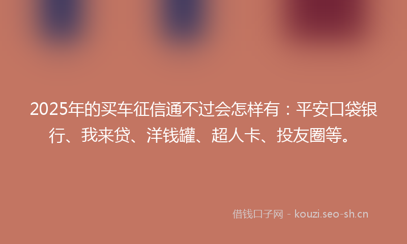 2025年的买车征信通不过会怎样有：平安口袋银行、我来贷、洋钱罐、超人卡、投友圈等。