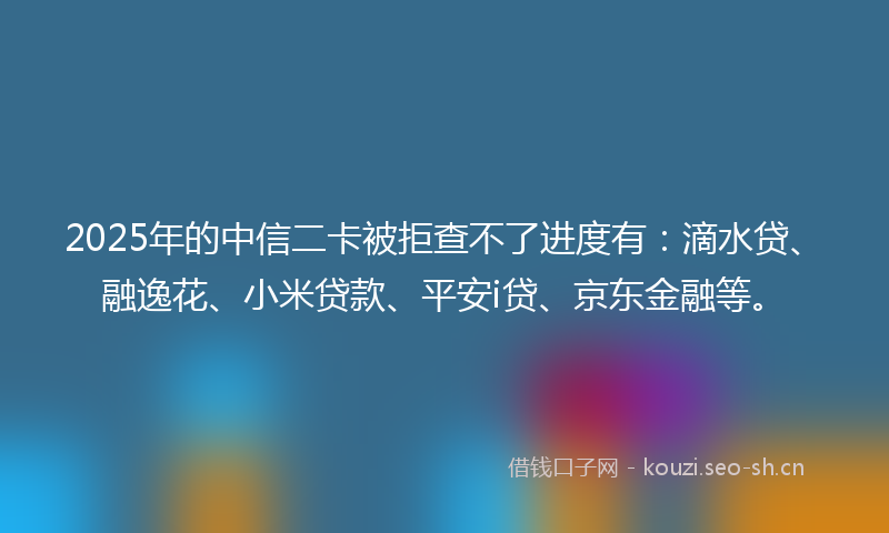 2025年的中信二卡被拒查不了进度有：滴水贷、融逸花、小米贷款、平安i贷、京东金融等。