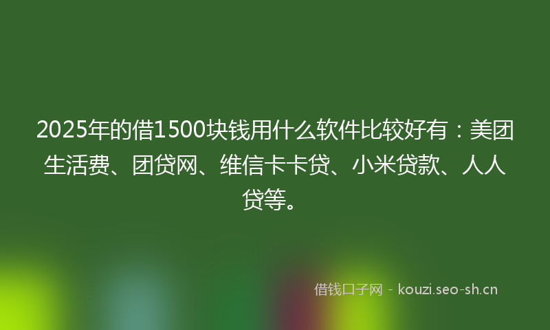 2025年的借1500块钱用什么软件比较好有：美团生活费、团贷网、维信卡卡贷、小米贷款、人人贷等。