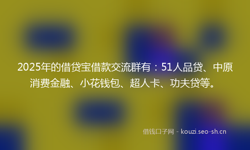 2025年的借贷宝借款交流群有：51人品贷、中原消费金融、小花钱包、超人卡、功夫贷等。