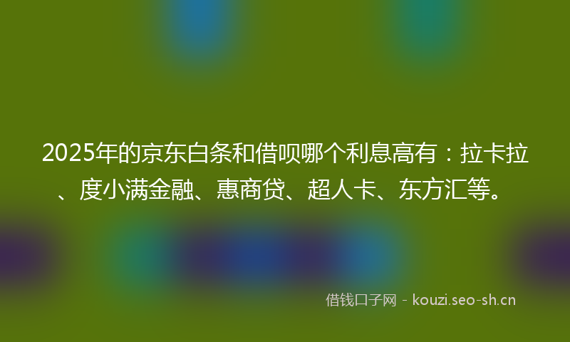 2025年的京东白条和借呗哪个利息高有：拉卡拉、度小满金融、惠商贷、超人卡、东方汇等。