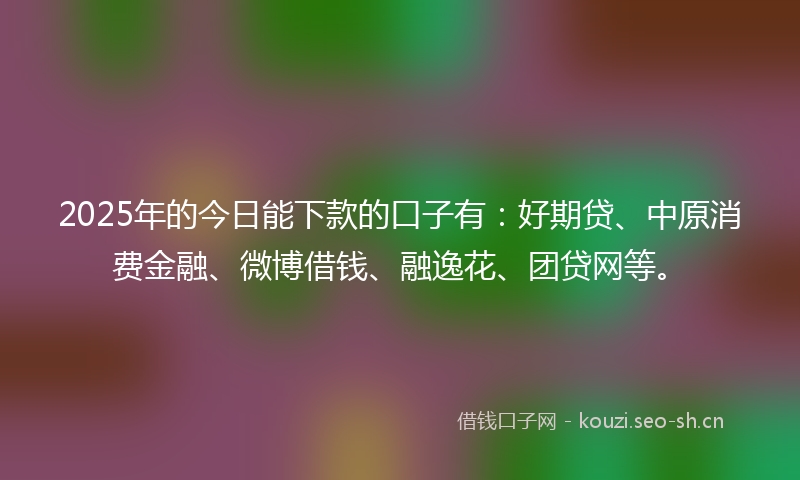 2025年的今日能下款的口子有：好期贷、中原消费金融、微博借钱、融逸花、团贷网等。