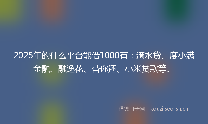 2025年的什么平台能借1000有：滴水贷、度小满金融、融逸花、替你还、小米贷款等。
