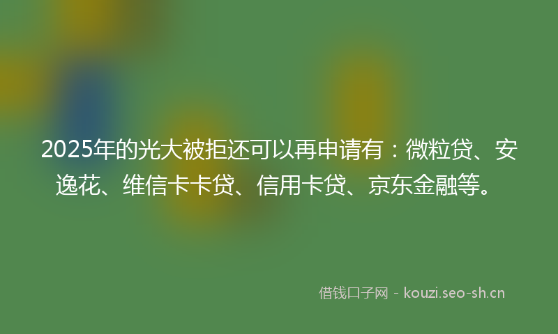 2025年的光大被拒还可以再申请有:微粒贷、安逸花、维信卡卡贷、信用卡贷、京东金融等。