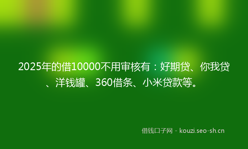2025年的借10000不用审核有：好期贷、你我贷、洋钱罐、360借条、小米贷款等。