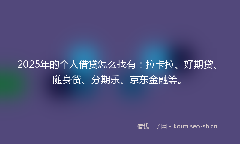 2025年的个人借贷怎么找有：拉卡拉、好期贷、随身贷、分期乐、京东金融等。