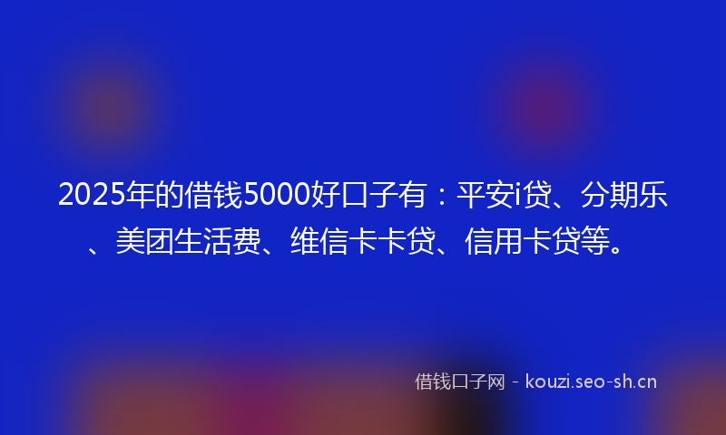 2025年的借钱5000好口子有:平安i贷、分期乐、美团生活费、维信卡卡贷、信用卡贷等。