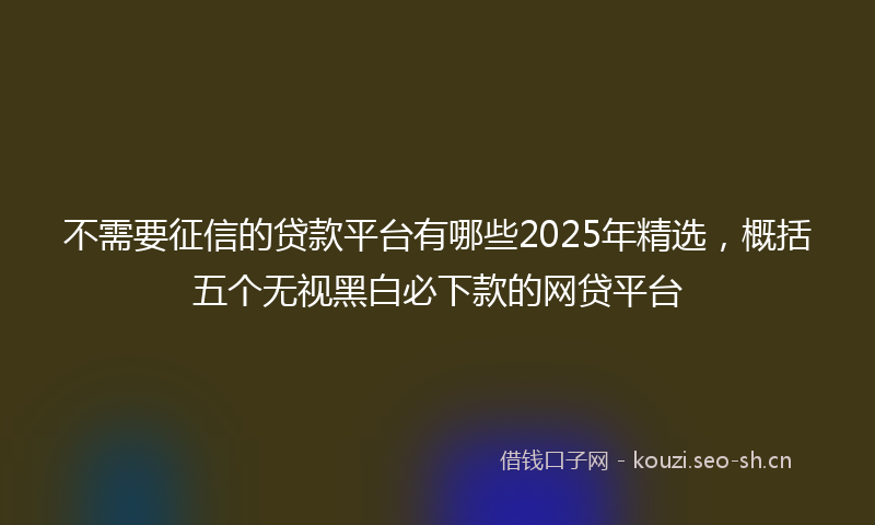 不需要征信的贷款平台有哪些2025年精选，概括五个无视黑白必下款的网贷平台