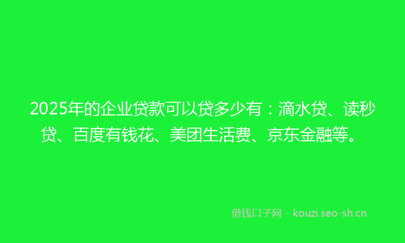 2025年的企业贷款可以贷多少有：滴水贷、读秒贷、百度有钱花、美团生活费、京东金融等。