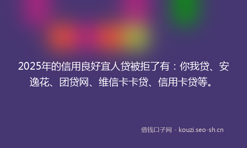 2025年的信用良好宜人贷被拒了有：你我贷、安逸花、团贷网、维信卡卡贷、信用卡贷等。