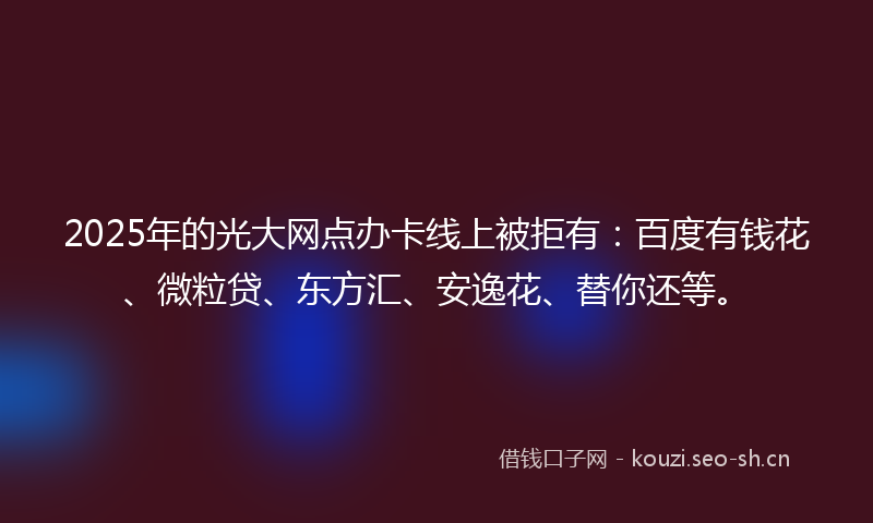 2025年的光大网点办卡线上被拒有：百度有钱花、微粒贷、东方汇、安逸花、替你还等。