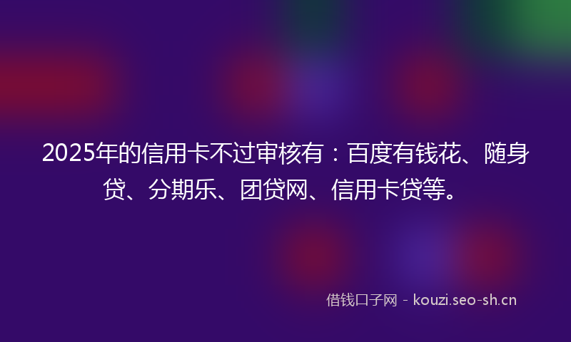 2025年的信用卡不过审核有：百度有钱花、随身贷、分期乐、团贷网、信用卡贷等。