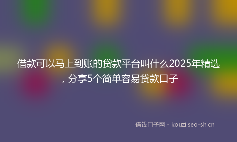 借款可以马上到账的贷款平台叫什么2025年精选，分享5个简单容易贷款口子