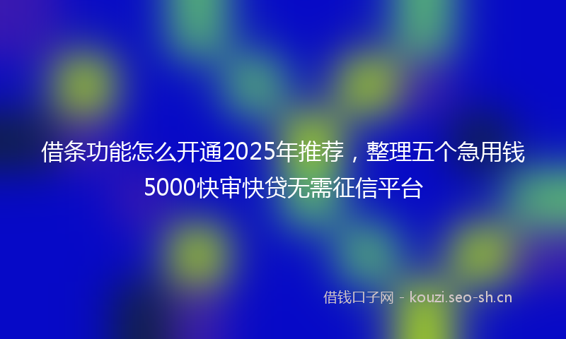 借条功能怎么开通2025年推荐，整理五个急用钱5000快审快贷无需征信平台