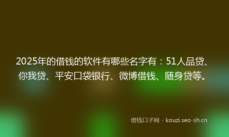 2025年的借钱的软件有哪些名字有：51人品贷、你我贷、平安口袋银行、微博借钱、随身贷等。