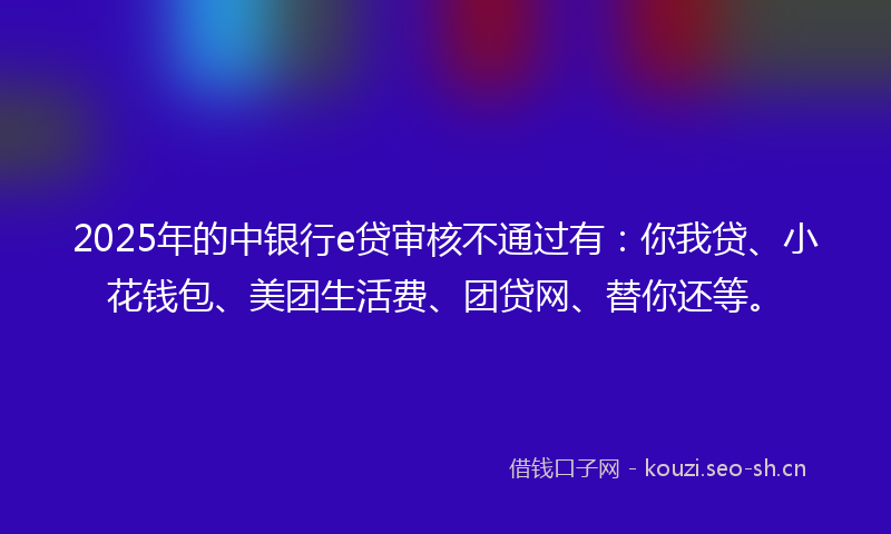 2025年的中银行e贷审核不通过有：你我贷、小花钱包、美团生活费、团贷网、替你还等。