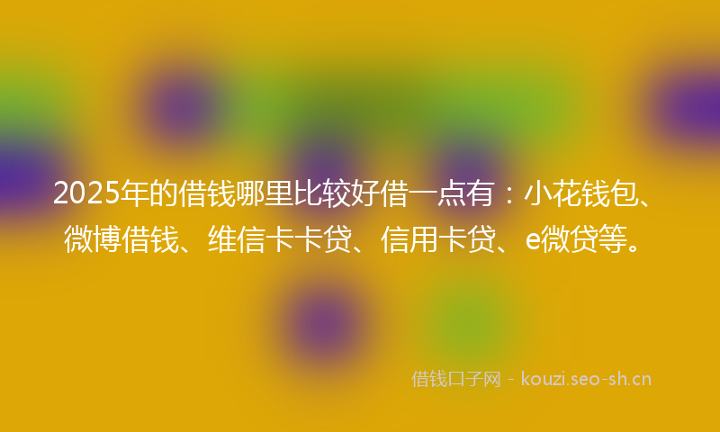 2025年的借钱哪里比较好借一点有：小花钱包、微博借钱、维信卡卡贷、信用卡贷、e微贷等。
